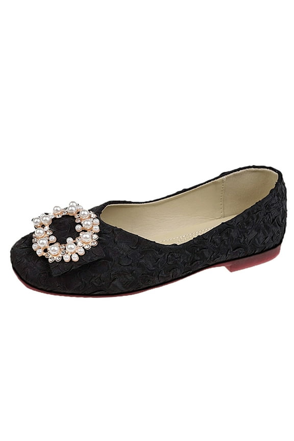 Pearl Rhinestone Slip On Flat Comfortable Shallow Mouth Women's Casual Shoes Breathable Single Shoes Non Slip Low Top Platform Shoes