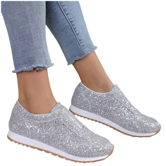 GEZHEN Sequin Sneakers Women's Flat Low Top Glitter Shoes Comfortable And Breathable Lace Up Running Outdoor Trainers Sports Shoes Non Slip Low Top Platform Shoes