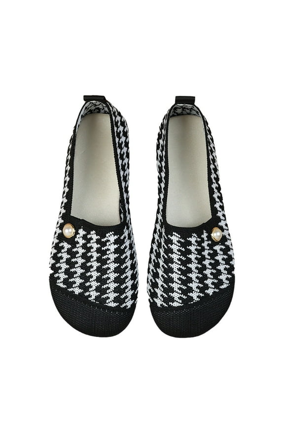 Shallow Mouth Wide Toe Flat Soled Slip On Shoes For Women Fly Knit Breathable Lazy Work Women's Soft Orthopedic Woven Go Walking Foam Arch Support Hands In Sneakers