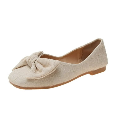 GEZHEN Solid Color Fabric Bow Shallow Flat Casual Shoes Ladies Fashion Cloth Knot Square Toe Shoes Non Slip Low Top Platform Shoes