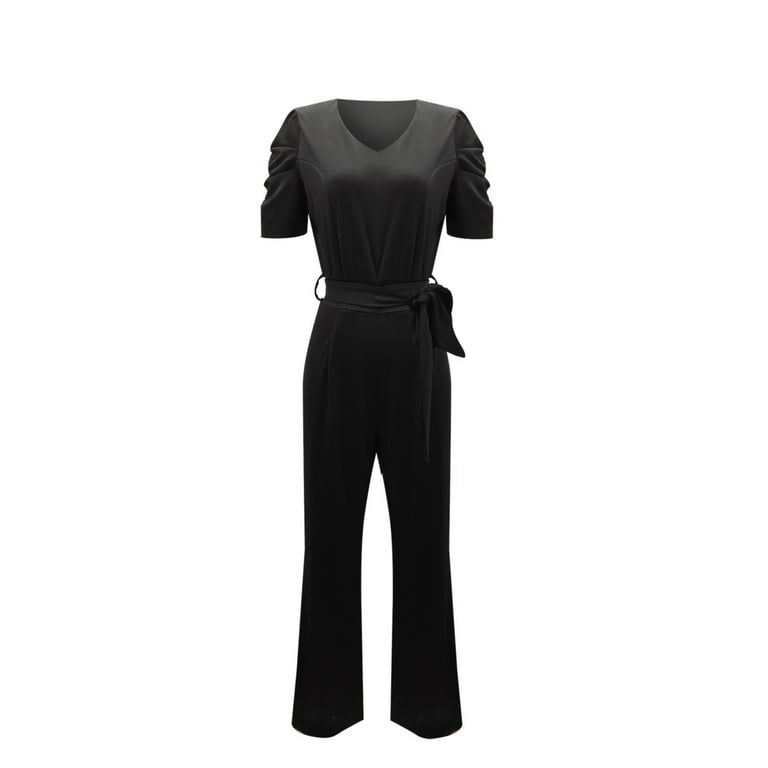 V neck tie waist jumpsuit hotsell