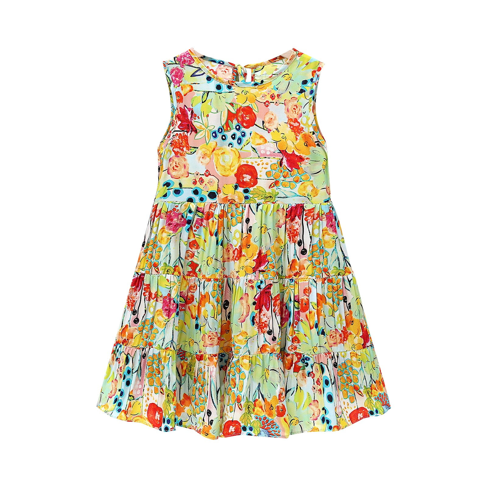 GEZHEN Summer Children's Sleeveless Dress Rayon Silk Girl Casual Dress