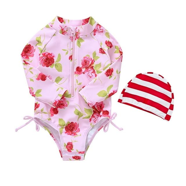 GEZHEN Summer Rash Guard Swimwear Baby Girls Spring Print Long Sleeve