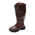 thumbnail image 1 of GEZHEN Toddler Rain Boots Middle and Large Children'S Leather Boots, Style Knight Boots Black Platform Booties For Toddler Girls Front Zipper Cheer Shoes Outdoor Warm Non Slip Mary Jane Kids Boots, 1 of 8