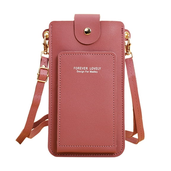 GEZHEN Women Artificial Leather Solid Color Hasp Transparent Operation Ccreen Phone Bag Shoulder Messenger Snap Touch Screen Mobile Coin Purse