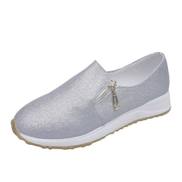 GEZHEN Women's Casual Shoes Flat Non Slip Round Toe Lightweight Pull On Side Zipper Comfortable Solid Color Fashion All Seasons Bottom Color Non Slip Low Top Platform Shoes