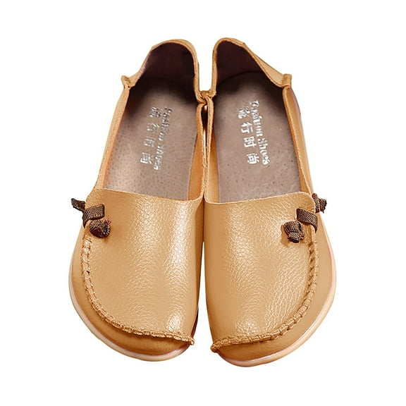 GEZHEN Women's Genuine Cowhide Mother's Shoes Bean Elastic Girls' Low Top Casual Shoes Non Slip Low Top Platform Shoes