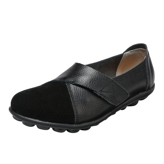 GEZHEN Women's Round Toe Shallow Slip On Casual Shoes Loafers For Women Dress Comfortable Leather Driving Outdoor Walking Shoes Non Slip Low Top Platform Shoes