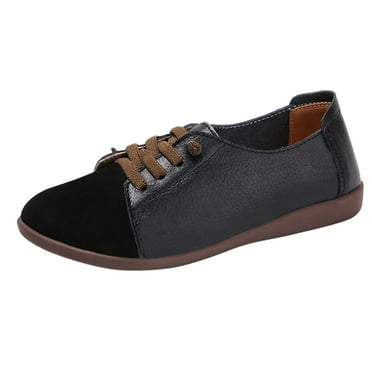 GEZHEN Women's Round Toe Solid Color Flat Lace Up Shoes Leisure Single Boat Shoes Non Slip Low Top Platform Shoes