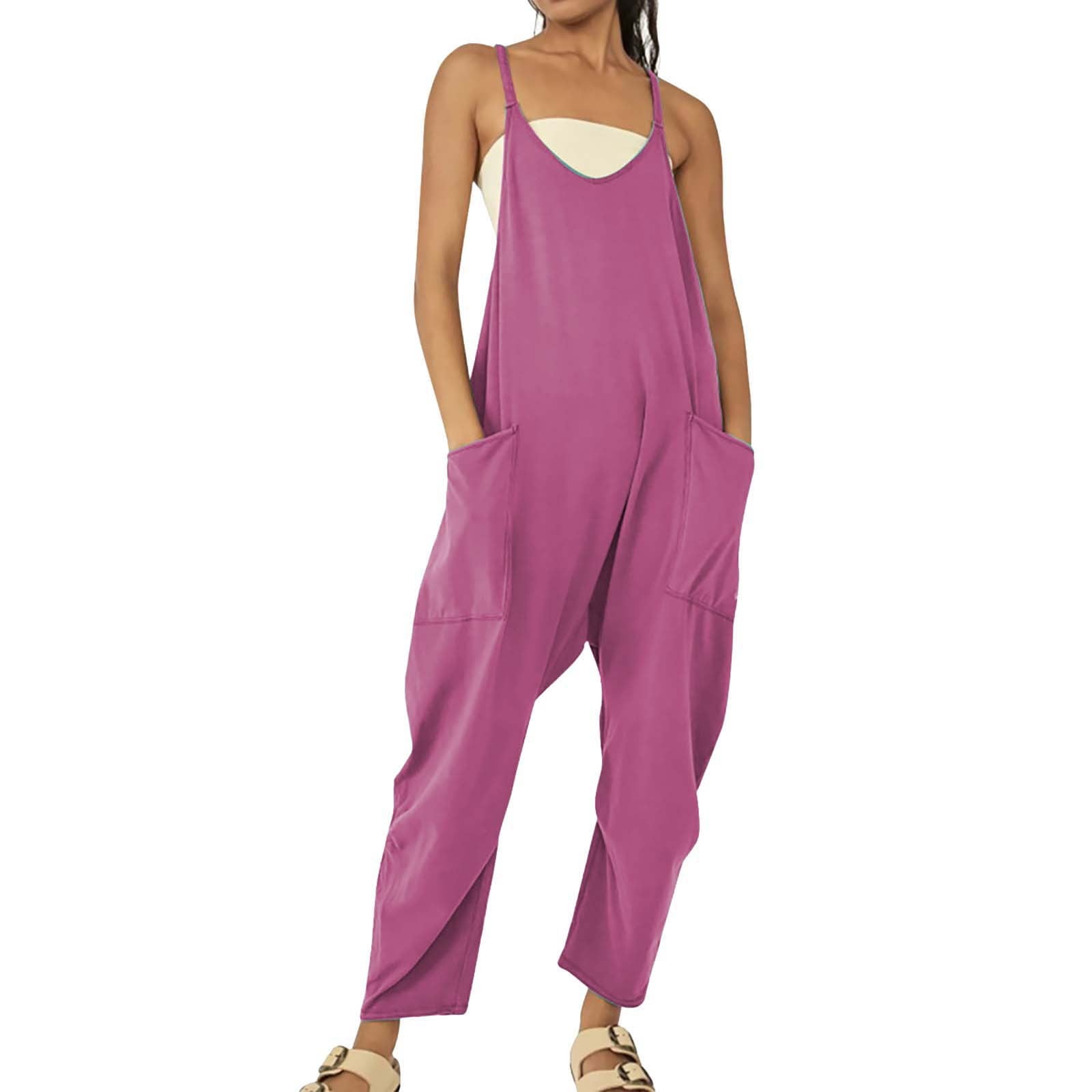 GEZHEN Women s Suspender Jumpsuit Fat Butt Pants Casual Sleeveless Jumpsuits V Neck Spaghetti Strap Overalls Long Pants Romper with Two Pocketscargo pants womenbusiness casual pants for women Walmart....