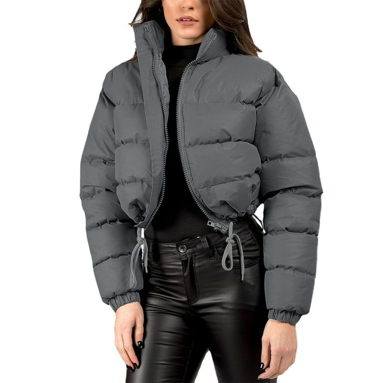 GEZHEN Women's Winter Stand Collar Zipper Cotton Coat Casual