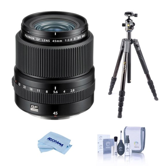 GF 45mm f/2.8 R WR Lens, Bundle with Vanguard VEO 2 GO 235CB Carbon Fiber Tripod, ProOptic Cleaning Kit, Cleaning Cloth