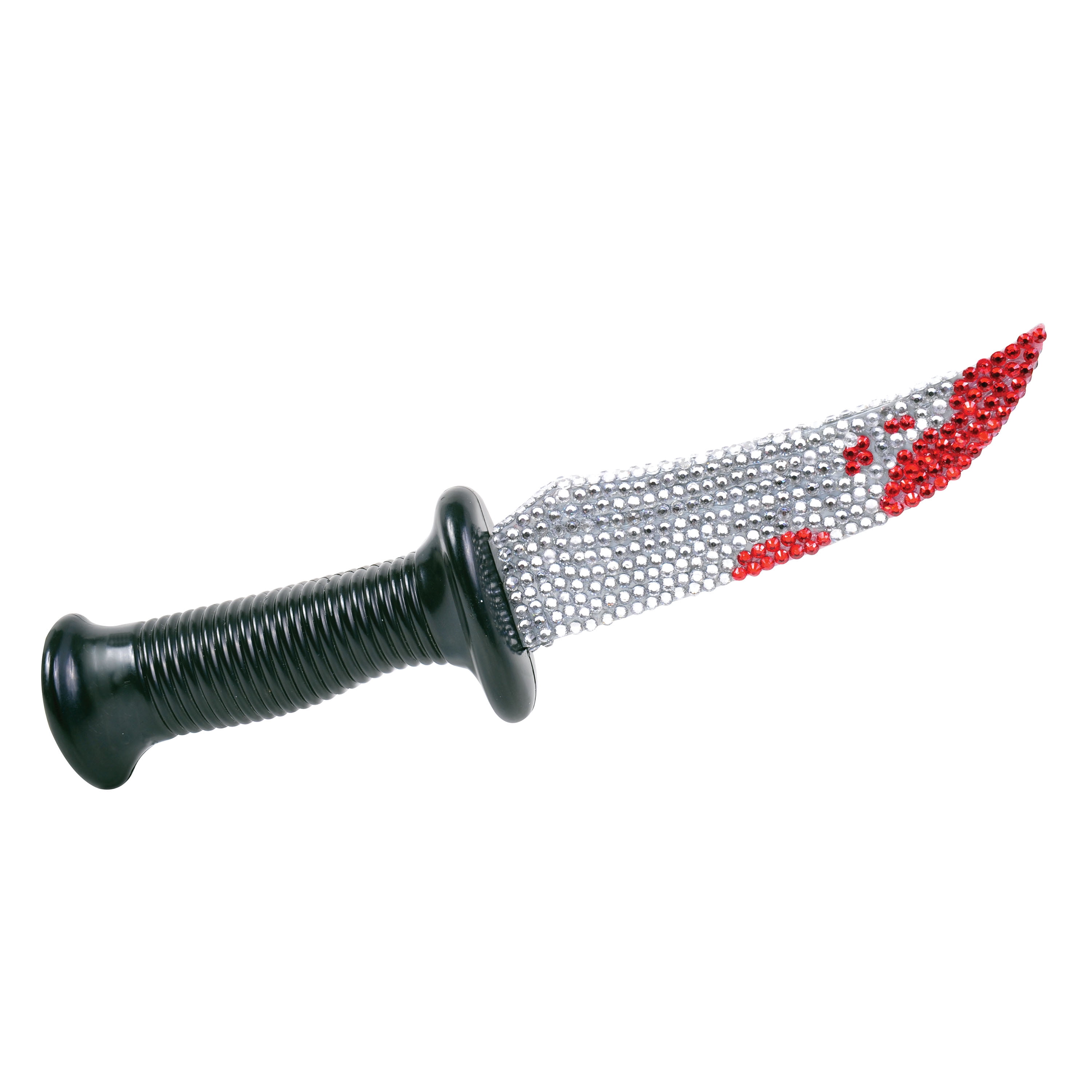 Ghost Face costume knife with silver and red faux jewels and a black handle