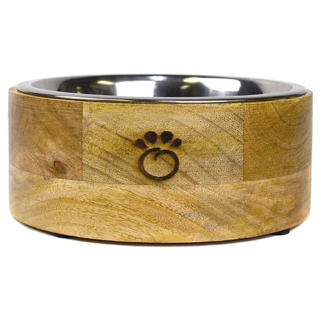 Medium Mango Wood and Stainless Steel Elevated Pet Bowl