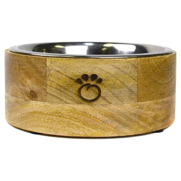 GF Pet Handmade Dog Bowl Mango Wood Elevated Removable Stainless Steel Insert for Small Medium Large Dogs, M
