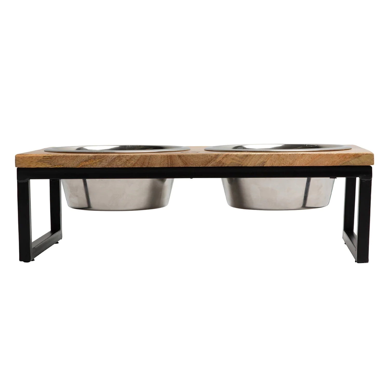 Elevated Mango Wood and Stainless Steel Pet Feeder