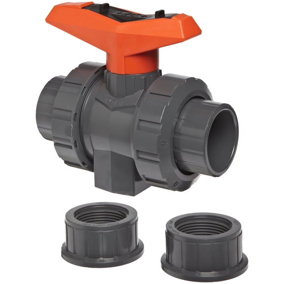 GF Piping Systems - 161375005 PVC True Union Ball Valve with Full Port, Two Piece, PTFE Seat, EPDM Seal, 1-1/4" Socket/NPT Threaded CA3