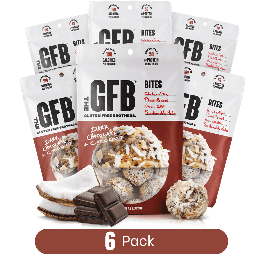 The Gluten Free Brothers, GFB Gluten Free Bites - Dark Chocolate Coconut – Non GMO, Soy Free, Vegan – Snack Size Plant Based Protein Energy Balls, 4 oz (6 Count)