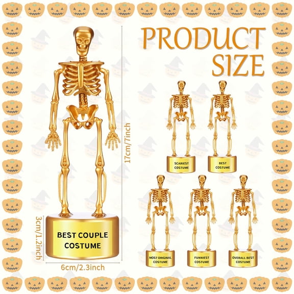 GFCAS-12 Pcs Halloween Costume Awards Gold Skeleton Pumpkin Trophies 6.7x2.4"