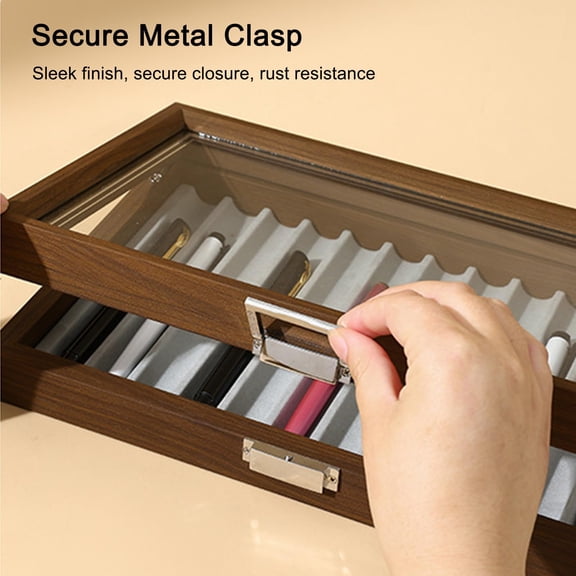 GFCAS-12-Slot Pen Display Box Black Walnut Wood Organizer with Clear Glass Window