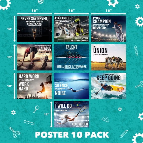 GFCAS-12 x 16 Sports Motivational Posters 10 Pack Classroom Gym Decor