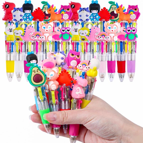30 Pcs Multicolor Retractable Ballpoint Pens 4-in-1 Bulk 15 Styles