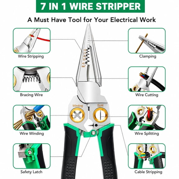 GFCAS-7-in-1 Heavy Duty Wire Stripper Tool with Replaceable Blade for 6, 10, 12, 14 and 18 AWG Wire
