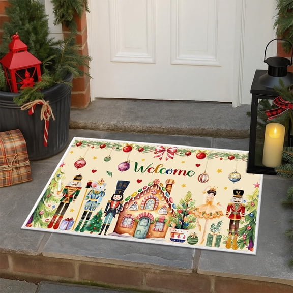 GFCAS-Christmas Nutcracker Doormat Set of 2 Washable Non Slip Floor Rugs 17x29 Inch