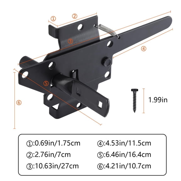 GFCAS-Heavy Duty Self-Locking Gate Latch for Wooden Fence Post Mount Automatic Gravity Lever Door Latch Black Finish with Screws