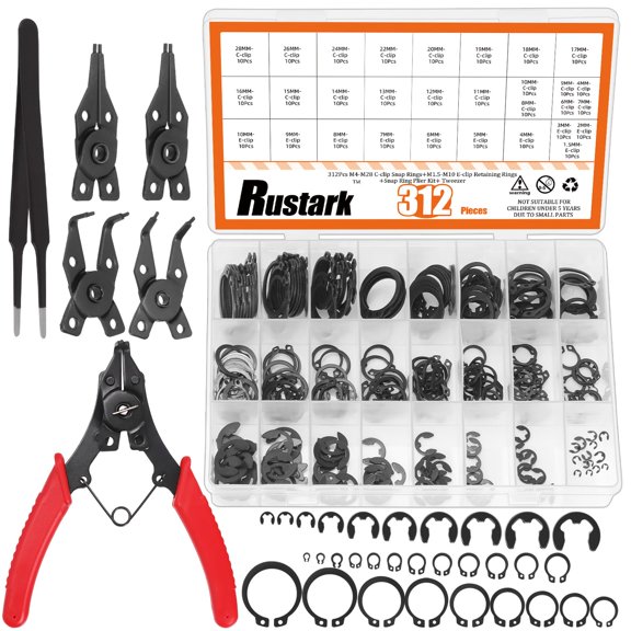 Snap Ring Pliers with C-Clip and E-Clip Assortment Kit 312pcs Black Alloy Steel