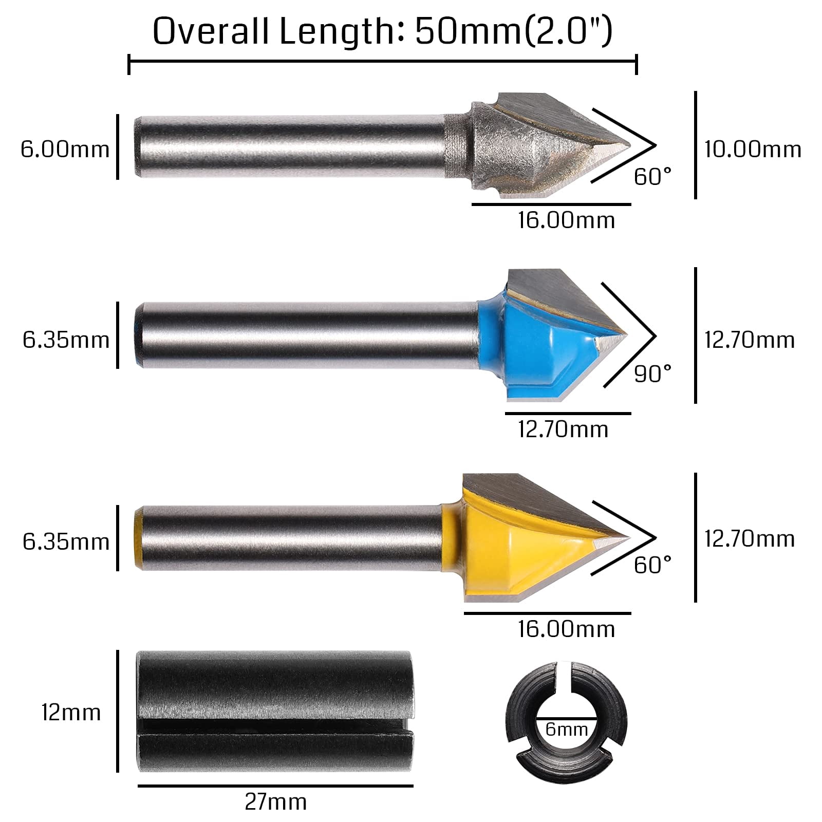 GFCAS-V Groove Router Bit Set 60 Degree 90 Degree CNC Wood Cutting Tool ...