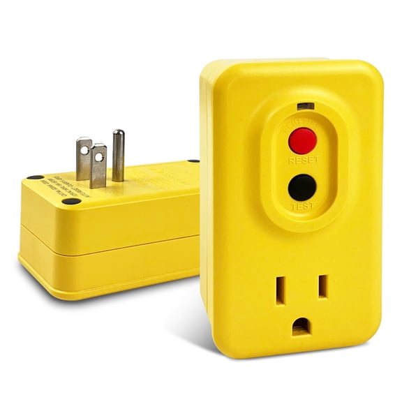 Yellow Grounded GFCI Adapter 15 AMP 3-Prong Single Outlet with Manual Reset