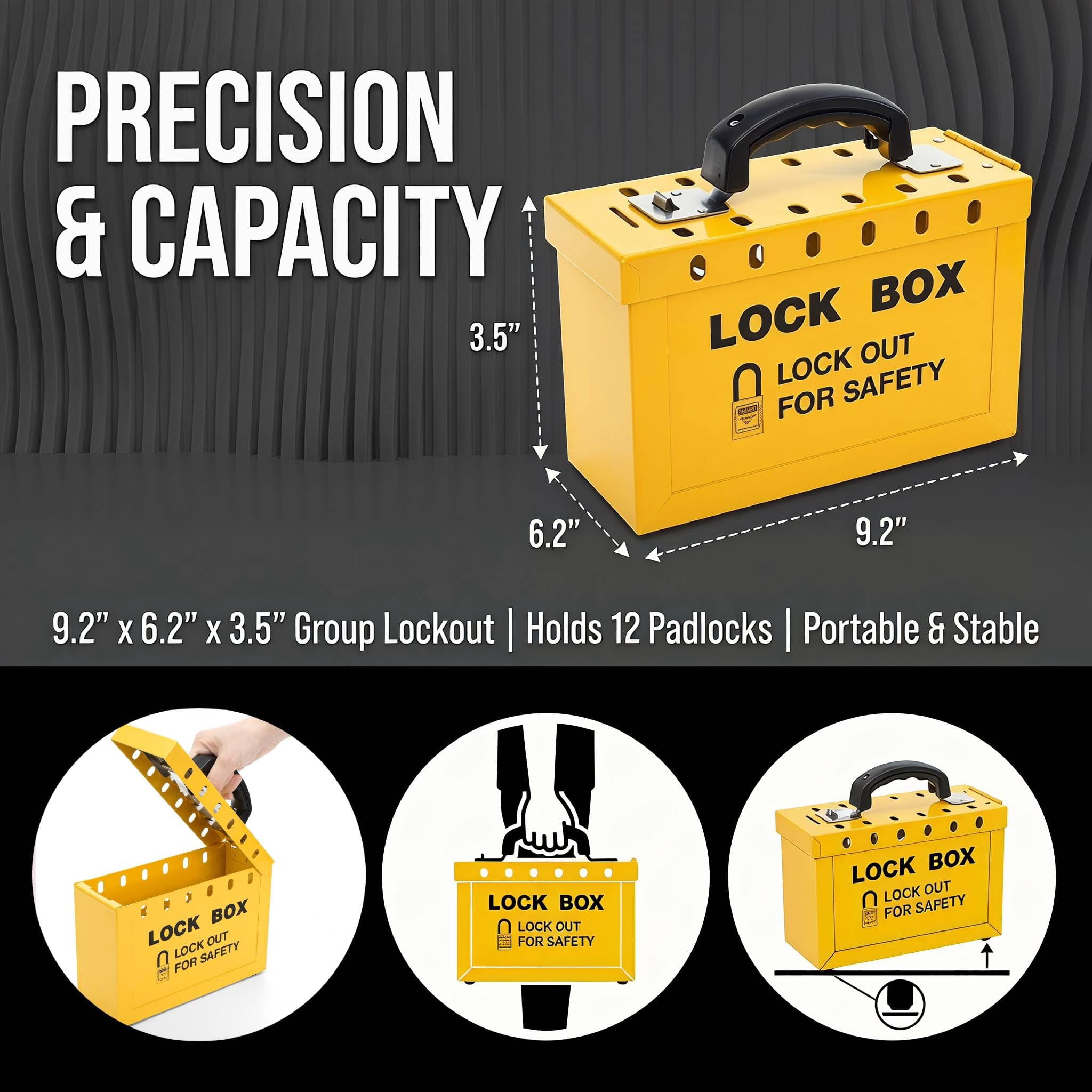 GFCAS-Yellow Lockout Box with 12 Slots for OSHA Compliant Safety ...