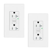 GFCI Duplex Outlet Receptacle, Weather Resistant 20-Amp/125-Volt, Self-Test Function with LED Indicator - ETL Listed,Wall Plate and Screws Included, White 2 Pack
