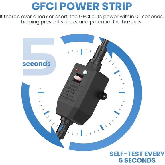 GFCI Outdoor Power Strip Weatherproof, Waterproof Surge Protector 2700J with 6 Plug Extender Port, Exterior Long Extension Cord with Multiple Outlets, for Garden, Christmas Decor, 25FT, Yellow