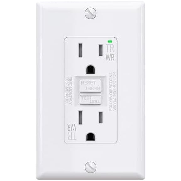 GFCI Outlet 15 Amp, Self-Test Electrical Outlet, GFI Tamper & Weather Resistant Receptacle with LED , Ground Fault Circuit Interrupters, Wall Plate Included, UL Listed, White (1 Pack)