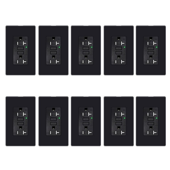 GFCI Outlet 20 Amp, ETL Listed, LED Indicator, Tamper-Resistant, Weather Resistant Receptacle Indoor or Outdoor Use with Decor Wall Plates and Screws Black 10 Pack