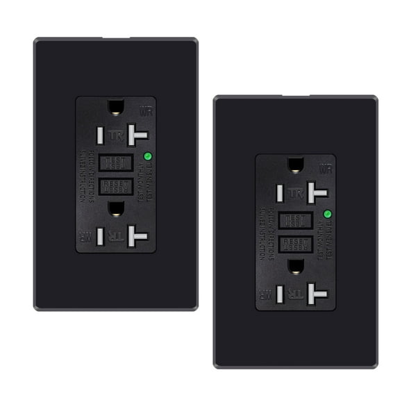 GFCI Outlet 20 Amp, ETL Listed, LED Indicator, Tamper-Resistant, Weather Resistant Receptacle Indoor or Outdoor Use with Decor Wall Plates and Screws Black 2 Pack