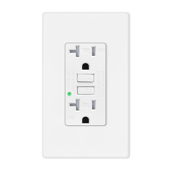 GFCI Outlet 20 Amp, ETL Listed, LED Indicator, Tamper-Resistant, Weather Resistant Receptacle Indoor or Outdoor Use with Decor Wall Plates and Screws White