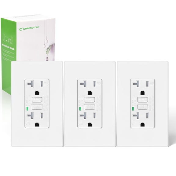 GFCI Outlet 20 Amp, Greencycle 3PK GFCI 20 Amp Ground Fault Electric Plugs, ETL Listed, Tamper-Resistant, Weather Resistant Receptacle Indoor or Outdoor Use with Decor Wall Plates and Screws White