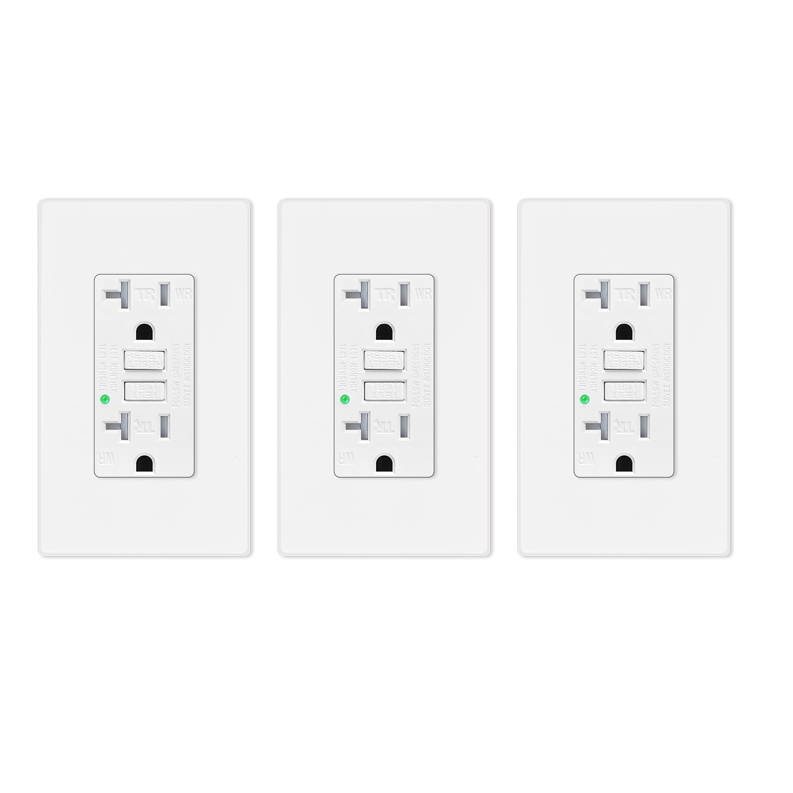 GFCI Outlet 20 Amp, Greencycle 3PK GFCI 20 Amp Ground Fault Electric Plugs, ETL Listed, Tamper-Resistant, Weather Resistant Receptacle Indoor or Outdoor Use with Decor Wall Plates and Screws White