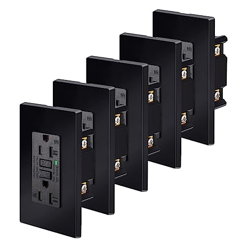GFCI Outlet Black, 20Amp GFCI Outlets, Weather Resistant (WR) Outdoor GFI Receptacles with LED Indicator, Wall Plates Included, ETL Listed, 5PK$$Tools & Hardware Other
