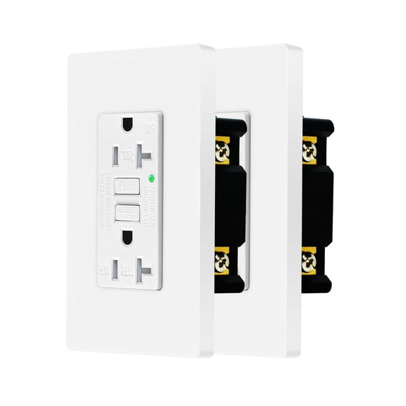 GFCI Outlet Outdoor, Nineleaf 20 Amp Self-Test GFI Electrical Outlet, Weather & Tamper Resistant GFCI Receptacle, Ground Fault Receptacle w/Wall Plate, ETL Listed,White, 2 Pack