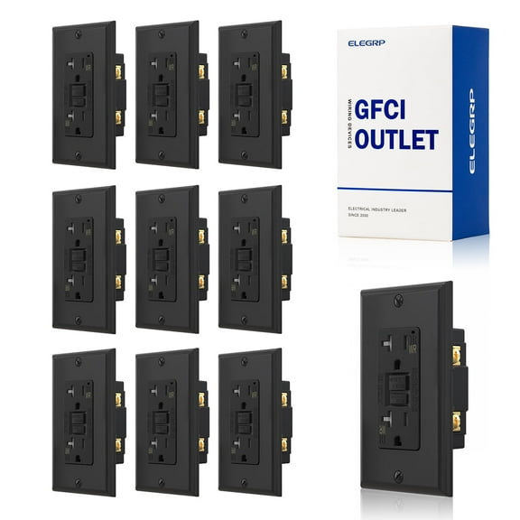 ELEGRP GFCI Outlet Outdoor, 20 Amp Electrical Outlet, Weather & Tamper Resistant GFCI Receptacle, Ground Fault Receptacle with Screwl Wall Plate, UL Listed, Black 10PC