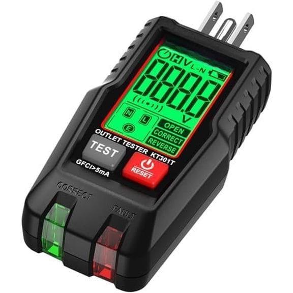 GFCI Outlet Tester with LCD Display, 3-Prong Receptacle Wiring Detector, Socket Checker, Hold, Electrical Diagnostic Tool for 120V AC Outlets