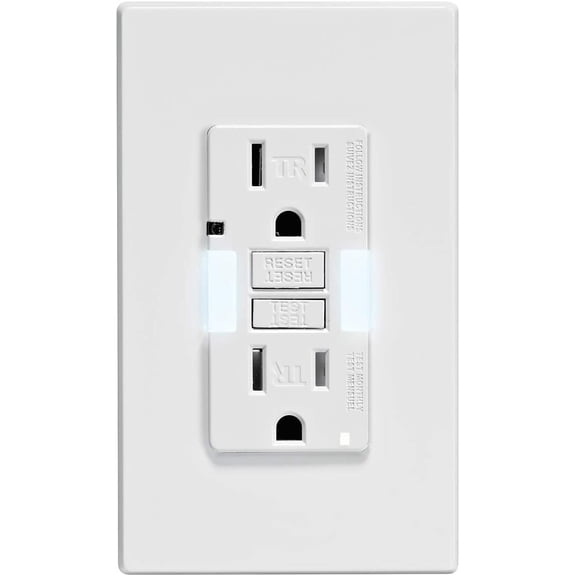 GFCI Outlet with Guidelight, 15 Amp, Self Test, Tamper-Resistant with LED Indicator Light, Replaces Plugd in Night Light, GFNL1-W, White