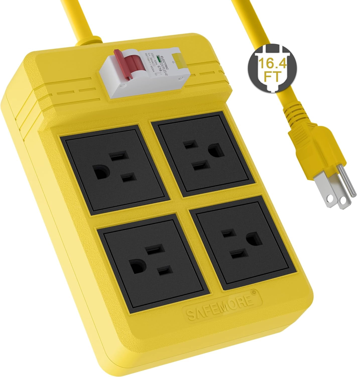 GFCI Power Strips With 9.84 FT Heavy Duty Extension Cord, 4 Gang Sockets 15A Fused SAFEMORE Power Strip 1875J With 30mA RCBO Leakage Protection,Surge Protected For Workshop Garage RV Indoor (Black