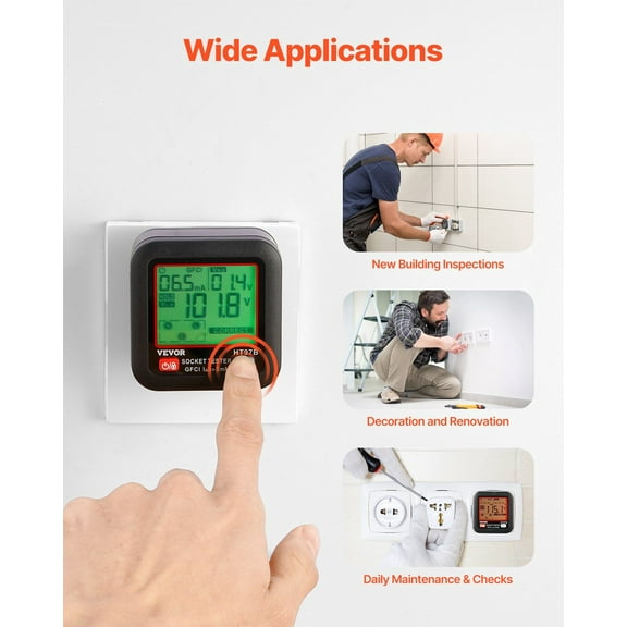 GFCI/RCD Outlet Tester with LCD Screen - 3-in-1 Receptacle Detector for Wiring, Voltage, and Trip Test