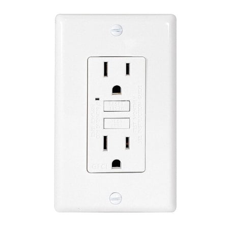 EZ-FLO 62167 Duplex 15 Amp 125 V Self-Test Slim GFCI Outlet with LED Indicator and Wall Plate, White