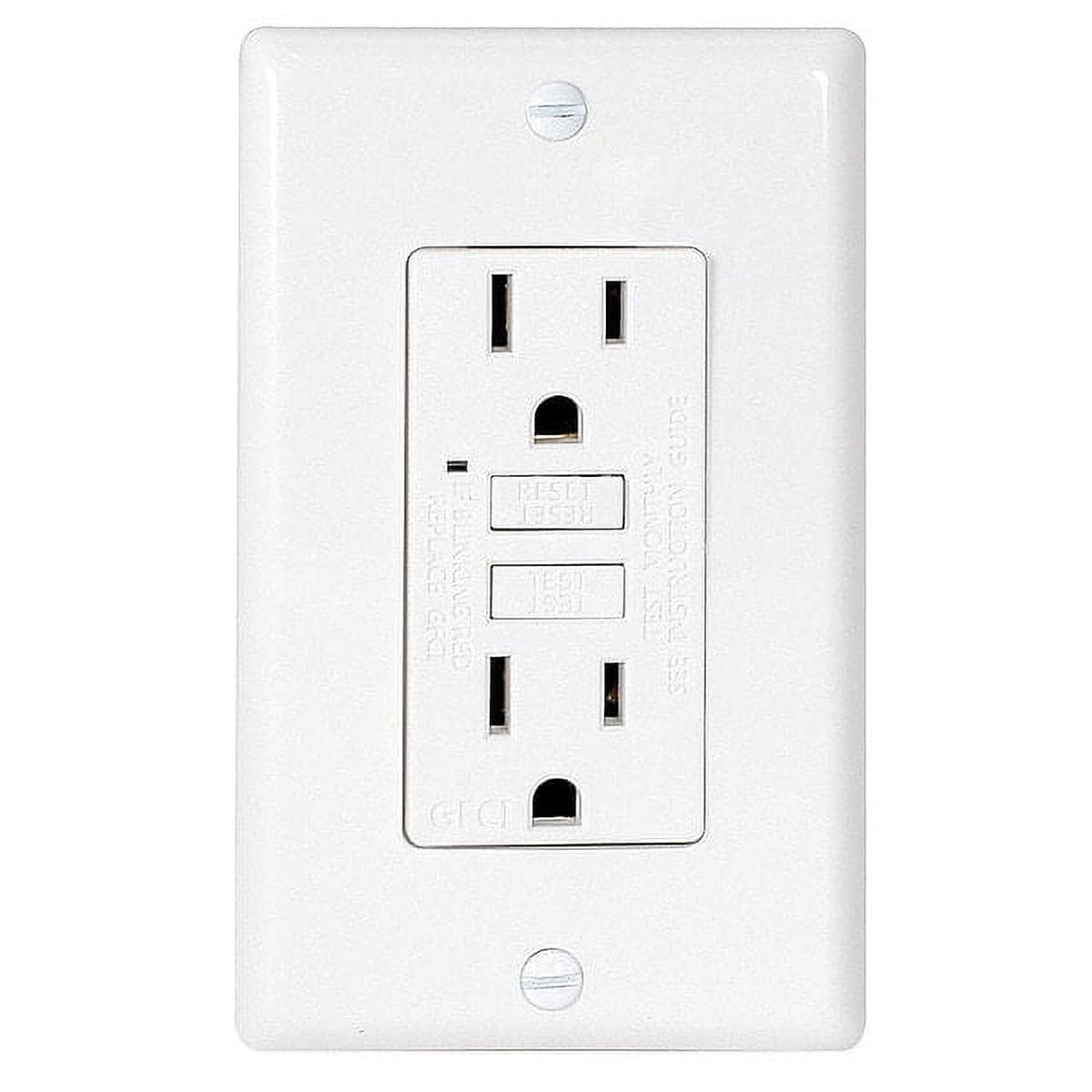 EZ-FLO 62167 Duplex 15 Amp 125 V Self-Test Slim GFCI Outlet with LED Indicator and Wall Plate, White